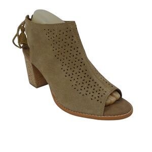 Toms Elba Tassel Brown Suede Peep Toe Heeled Ankle Boots Booties
